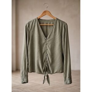 C&C California Blouse L Olive Green Long Sleeve V-Neck Casual Top Shirt